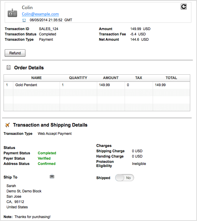 PayPal transaction details